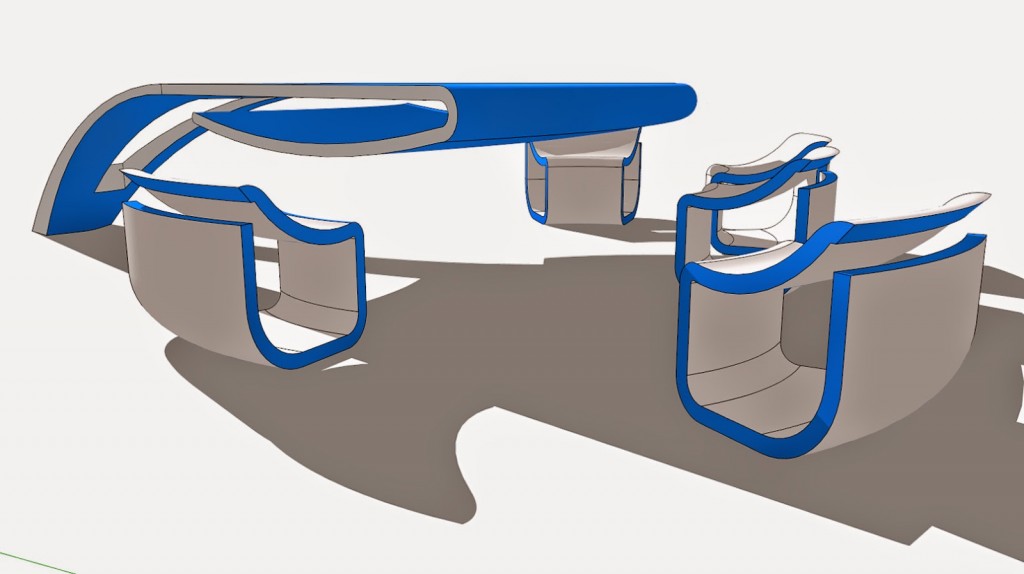 Futuristic desk and chair 3D Design ideas with grey color and blue accent